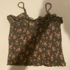AEO American Eagle Green Pink Floral
Flower Smocked Crop Top Tank Top (small)